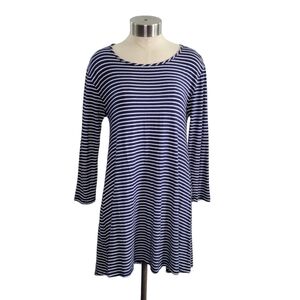 Vestique Jersey Knit Long Sleeve A-Line T-Shirt Dress Size S Blue & White Stripe